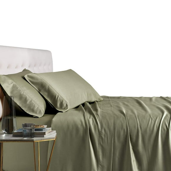 Royal Tradition Draps en Viscose de Bambou, Simple Extra Long TG, Sauge Uni, Super Doux et Frais Ensemble de Draps 3 Pcs