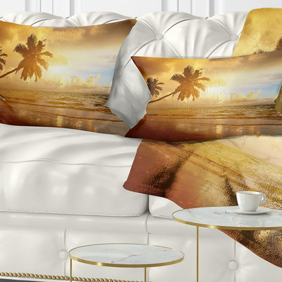 Designart Beautiful Palms at the Caribbean Beach - Seascape Throw Pillow - 12x20