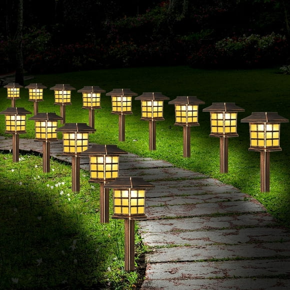 12 Pack Antique Copper Solar Pathway Lights Solar Lights Outdoor Waterproof LED Landscape Lights Decor for Garden Yard Patio Lawn Driveway Walkway Sidewalk Pathway Outside, Warm White Light
