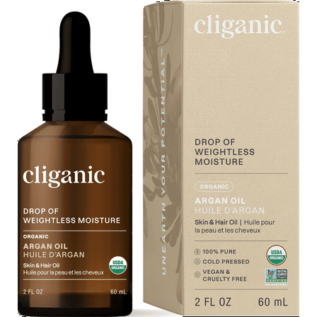 Cliganic Organic Argan Oil for Hair & Face, Multipurpose Moisturizer, All Hair Types, 2oz