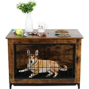 Arlopu Wooden Dog Crate Furniture End Table with Doors Pet Crate Dog Kennel Indoor with Removable Tray