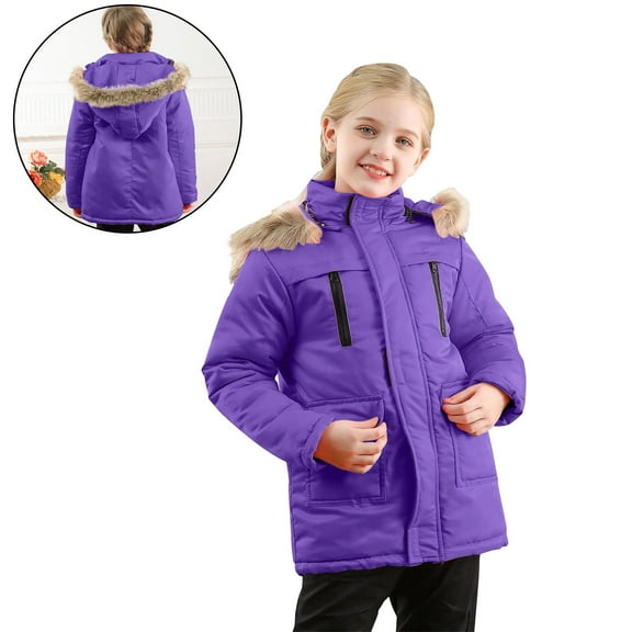 Girls Winter Coats Hooded Puffer Jacket Purple Jacket Boys Zip up Long Sleeve Waterproof Boys Thicken Jacket Boys' Outerwear Jackets & Coats 9-10 Years