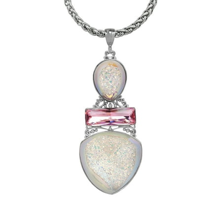 Crystaluxe Sajen Snow Druzy Quartz Pendant Necklace with Swarovski Crystals in Sterling Silver