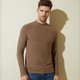 thumbnail image 4 of Suéter de punto térmico para hombre, camiseta de manga larga con cuello redondo, tejido con ácido hialurónico (Camel), 4 of 5