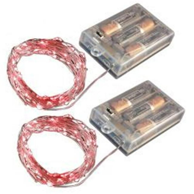 JH Specialties 67102 Battery Operated LED Waterproof Mini String Lights With Timer Red, Set of 2