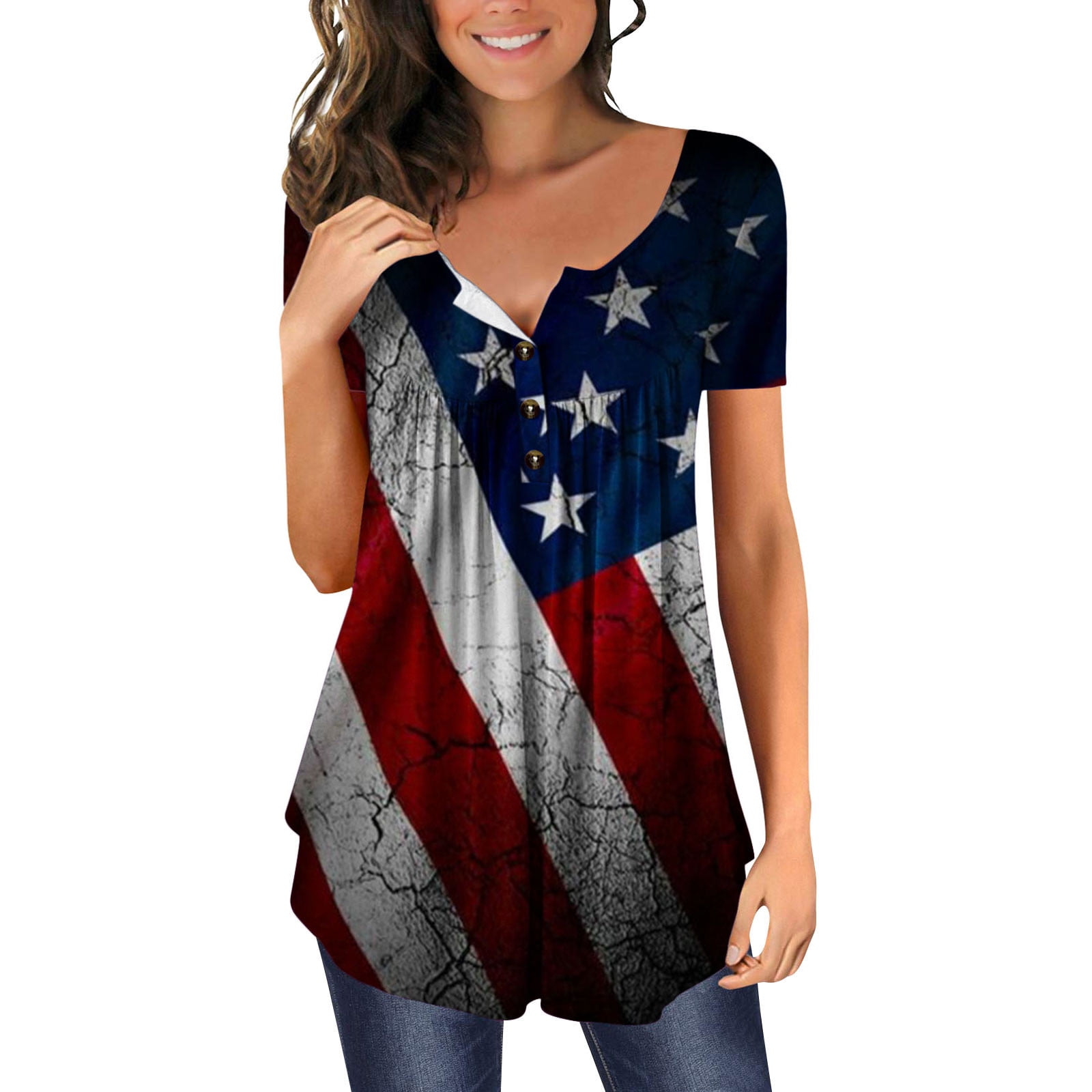 REORIAFEE Plus Size American Flag Shirts Women Patriotic Shirts USA ...