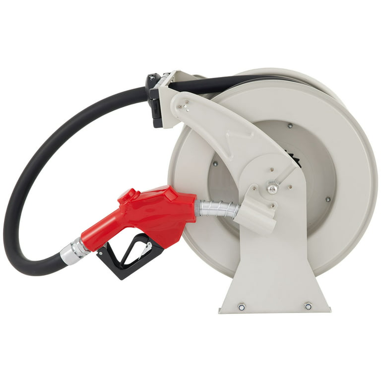 VEVOR Fuel Hose Reel, 3/4 x 66' Extra Long Retractable Diesel Hose Reel,  Heavy-duty Steel Construction with Automatic Refueling Gun, Rubber Hose  Used for Aircraft Ship Vehicle Tank Truck 