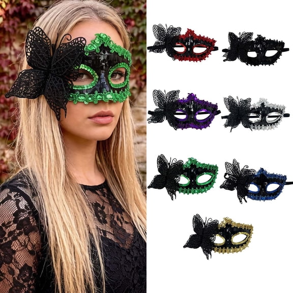 Zydvens Lace Halloween Mask for Adults - Sequin Butterfly Half Face Mask Halloween Costume Masquerade Party Outfit - 1 Pk Glitter Face Mask halloween Colors