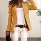 thumbnail image 4 of Blusa Mangas Largas Blazer casual para mujer Color caramelo Moda Trabajo Oficina Chaquetas Ropa femenina (Amarillo XL) Ygjytge Amarillo T XL para Mujer, 4 of 7