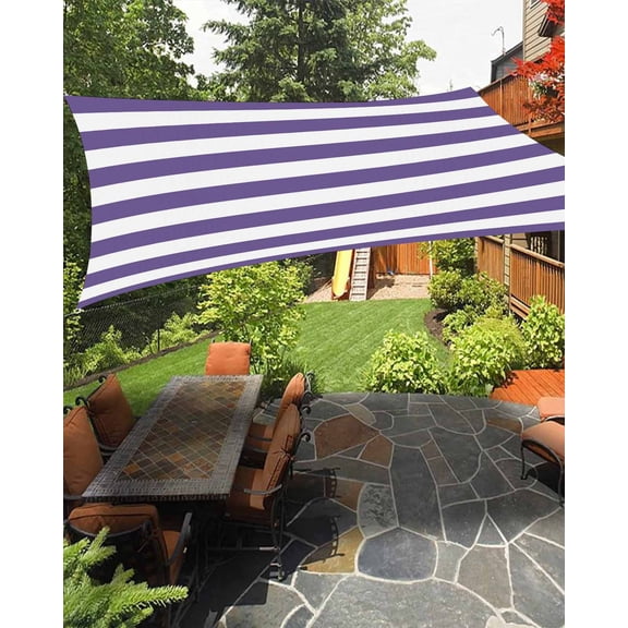 Sun Shade Sail 8'x10' Purple and White Stripes Rectangle Sun Shade Sails Canopy Waterproof Striped Simple Style Outdoor Sunshades Sand UV Block Cover Shades Cloth for Patio Backyard Garden Deck