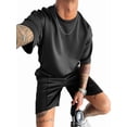 thumbnail image 3 of Men's Sets Crew Neck Set Pockets 2 Piece Shirt Shorts Outfit for Summer Black S, 3 of 7