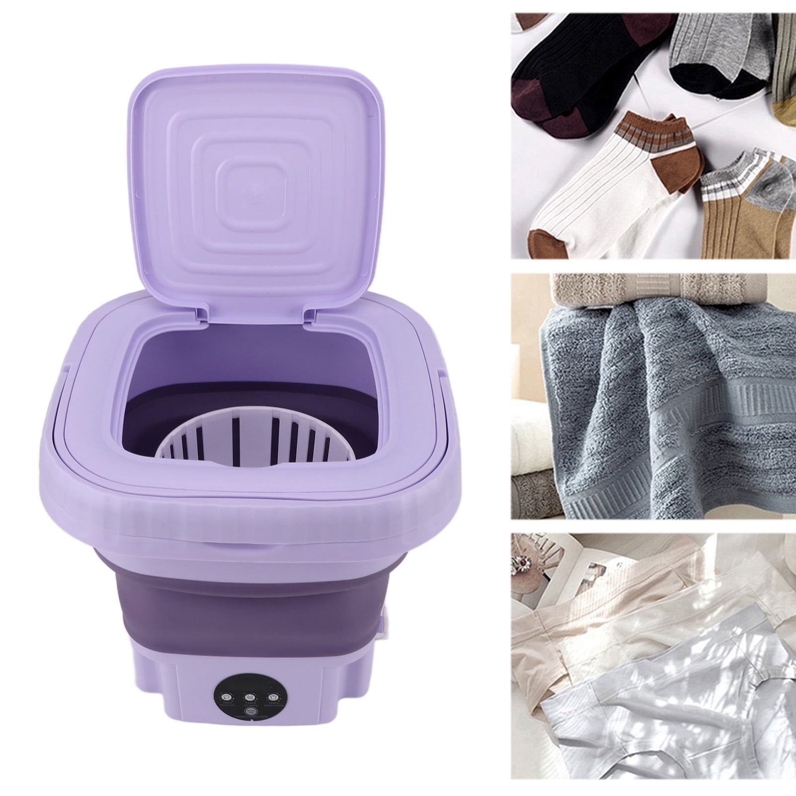 Laveuses portables, mini machine à laver, laveuse à seau pliable avec tuyau de drainage, petite laveuse automatique à seau, capacité de 11L, pour voyage en VR, appartement