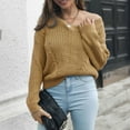 thumbnail image 4 of Lilgiuy Women's Hollow V-neck Sweater Women's Loose Autumn And Winter Long-sleeved European And American Knitted Sweaters New,Yellow,6(S) Fall Clothes for 2022 Spring Winter, 4 of 5