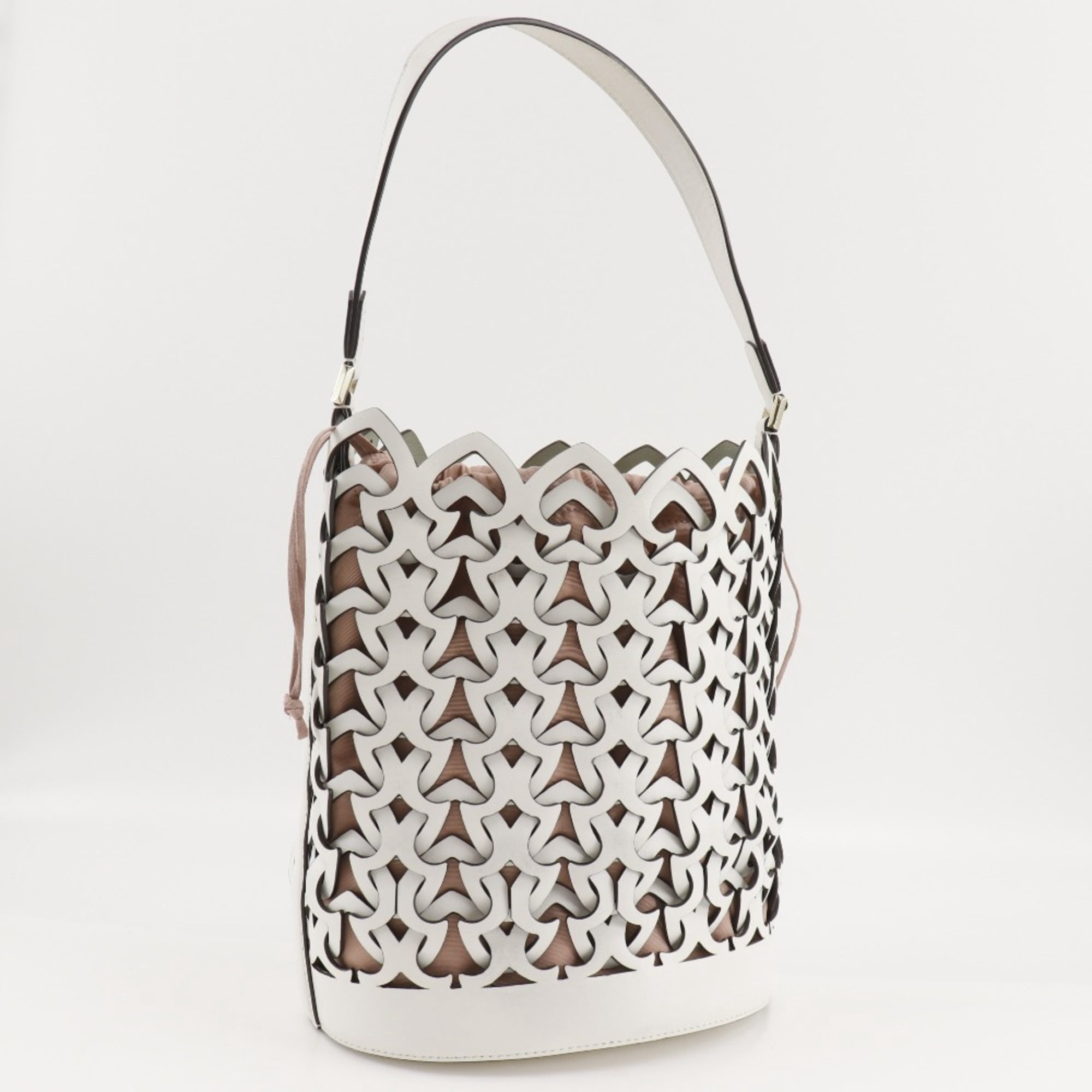 Pre-Owned Kate Spade Dolly Large Shoulder Bag Basket Leather White/Pink A5 Women's (Good)