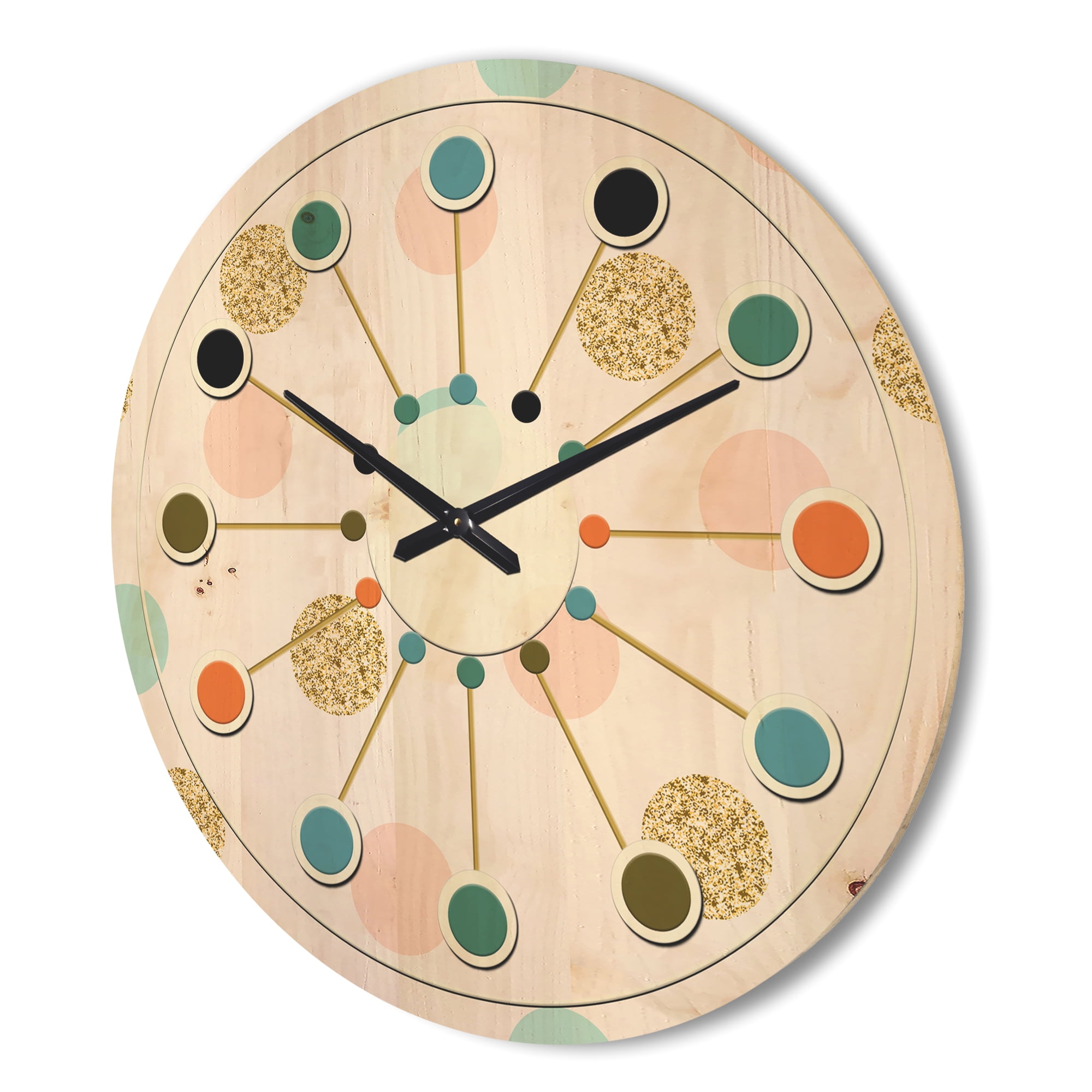 Designart 'Gold Chic Retro Design III' Mid-Century Modern Wood Wall Clock
