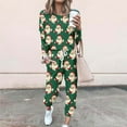 thumbnail image 2 of asdoklhq Womens Pajamas Women's Fashionable Loose Printed Long Sleeved Round Neck Drawstring Casual Set Green 4X, 2 of 5
