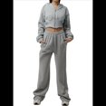thumbnail image 1 of Conjunto Deportivo para Mujer: Sudadera con Capucha y Cremallera de Larga con Pantalones de Color Liso con Cordones - Conjunto de Dos Piezas Gris M, 1 of 7