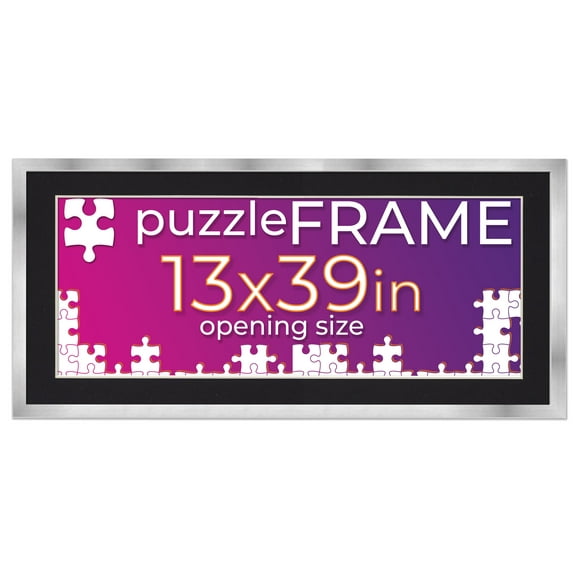 13x39 Jigsaw Puzzle Frame Kit - Kit Includes Puzzle Glue Sheets, Silver Wood Puzzle Frame with