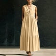 thumbnail image 5 of Oksale V Neck Dresses for Women with Pockets Loose Cozy Sleeveless Tank Dress Flowy Summer Maxi Dress for Vacation Beige L, 5 of 8