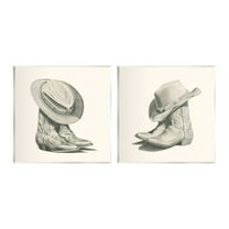 Stupell Industries Rustic Cowboy Boots Beauty & Fashion Drawing Unframed Art Print Wall Art, 12 x 12, Set of 2