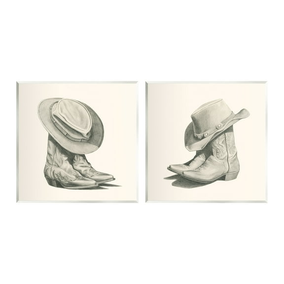 Stupell Industries Rustic Cowboy Boots Beauty & Fashion Drawing Unframed Art Print Wall Art, 12 x 12, Set of 2