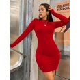 thumbnail image 5 of Long Sleeve Slim Bodycon Mini Dress Women Turtleneck Pleated Party Ruched Short Evening Club Outfit Soild Color, 5 of 10