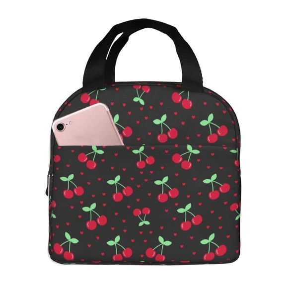Cherries Lunch Bag, Portable Insulated Cooler Tote,Reusable Lunch Box For Women Men, Travel, Picnic And Daily Use