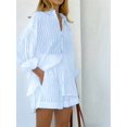 thumbnail image 4 of 2 Piece Outfits Button Down Shirt Top and Shorts Casual Lounge Sets Blue S, 4 of 6