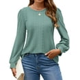 thumbnail image 3 of Fantaslook Eyelet Blouses for Women Dressy Casual Long Sleeve Shirts Crew Neck Fall Trendy Tops, 3 of 9