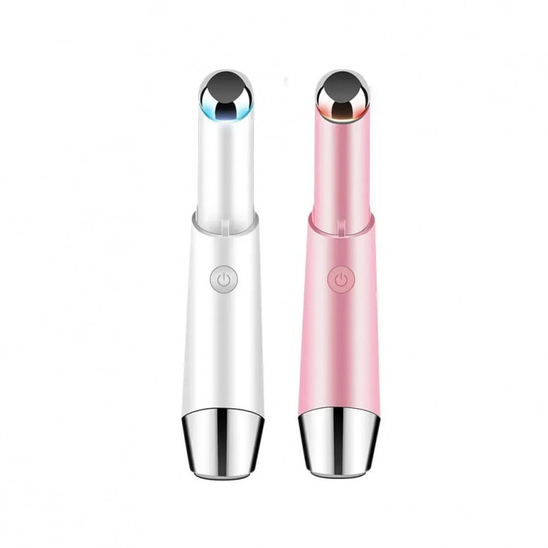 CNV 3-in-1 Eye & Face Massager Wand, Heat Vibration Red Blue Light Therapy, USB Rechargeable At-Home Spa Skincare Device for Skin Revitalization, Pink