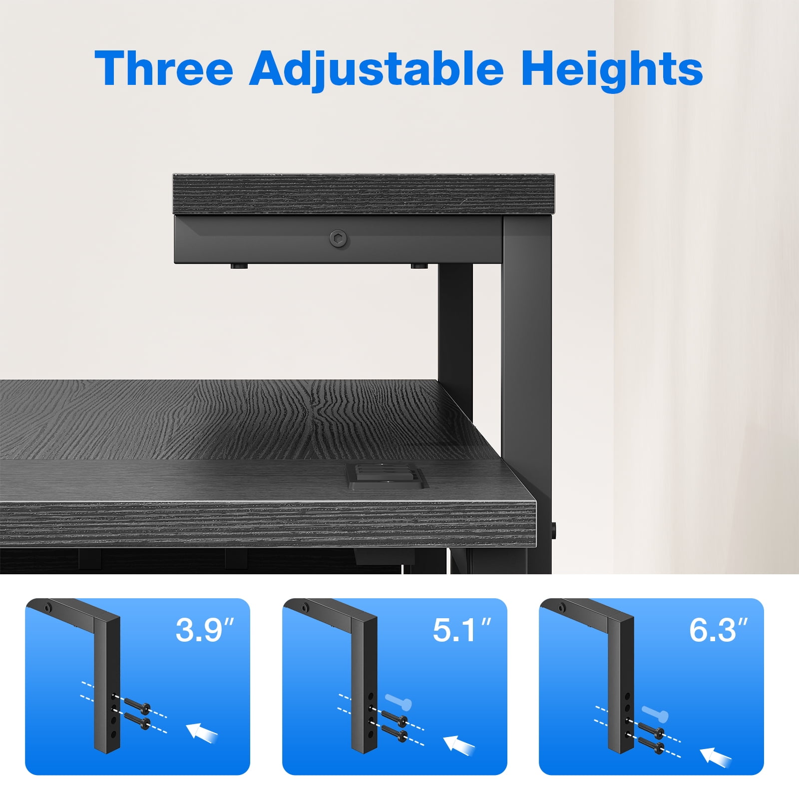 61" L-Shaped Gaming Desk with LED Lights, Power Outlets, Adjustable Monitor Stand, Drawers & Corner Storage, Computer Desk for Office, Study, Gaming – Black