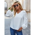 thumbnail image 3 of Solid Color Lace Shoulder V Neck Long Sleeve Blouse for Women, 3 of 3