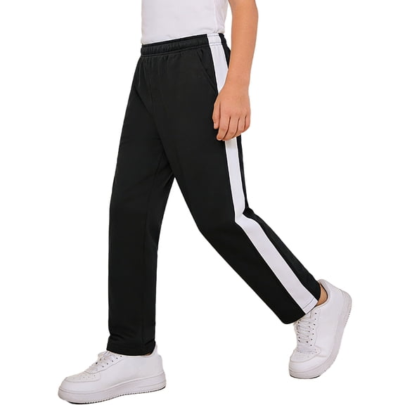 Haitryli Boys Girls Drawstring Sweatpants Contrasting Stripe Jogger Pants High Waisted Athletic Baggy Trousers Black White M
