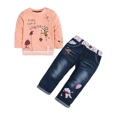 

BIZIZA Baby Outfit Floral 2-Piece Winter Long Sleeve Cute Hoodie Pants for 1Y-6Y Kids Pink 130