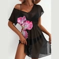 thumbnail image 2 of Miqool Womens Mesh Beach Cover Ups Summer V Neck Short Sleeve Mini Beach Dress Bathing Suit Coverups Swimsuit Cover Ups for Swimwear, 2 of 6