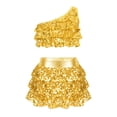 thumbnail image 4 of AWZXDE Girls Sequin Dance Outfit Two Piece Stretchy Comfort Fit Performance Skirt And Top For Parties Events Stage Shows Activewear Gold,11-12 Years, 4 of 6