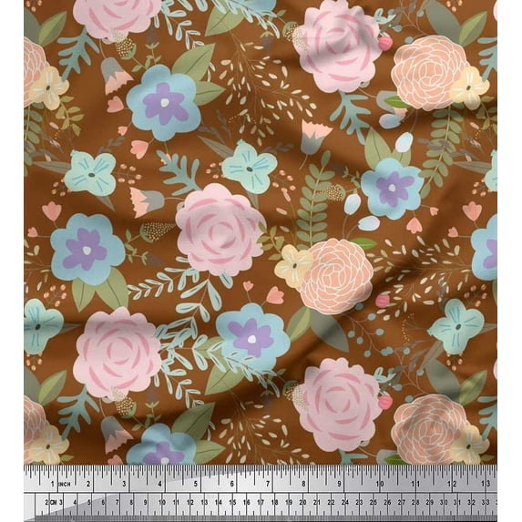 Soimoi Rayon Fabric Leaves & Floral Artistic Fabric Prints by Yard 42 Inch Wide