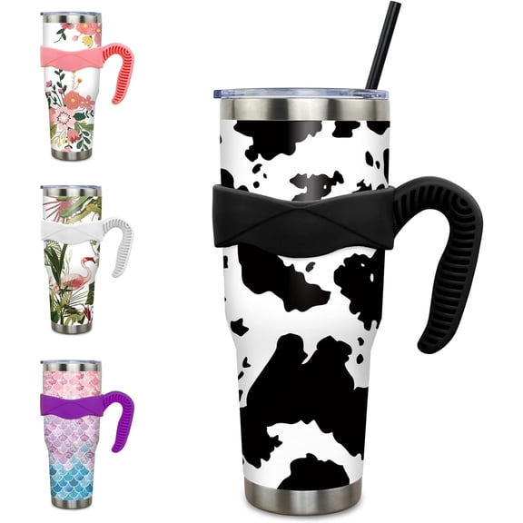 40 oz Tumbler with Handle and Straw Leak Proof 40 oz Cow Cup Insulated Stainless Steel Coffee Travel Cow Mug Slim 40oz Tumbler with Handle Cow Print Stuff Gift for Women