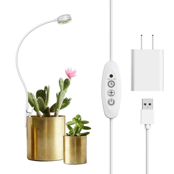 SANSI 5W LED Grow Lights, Full Spectrum White Pot Clip Indoor Plant Grow Light with Timer, 1-Pack