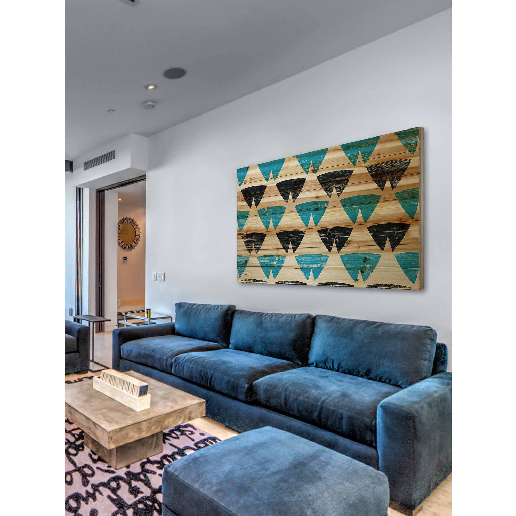 Marmont Hill - "Split Triangles" Painting Art Print On Natural Pine Wood, 36.0" x 1.5"