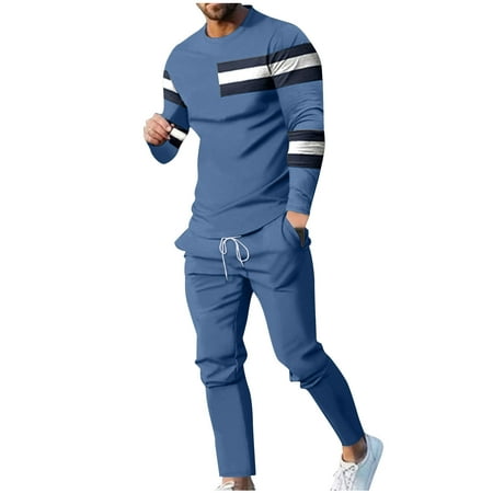 Suits for Men Mens Casual Pants Men Casual Round Neck Patchwork Printing Long Sleeve Blouse And Pants Trousers Suit Suit for Men