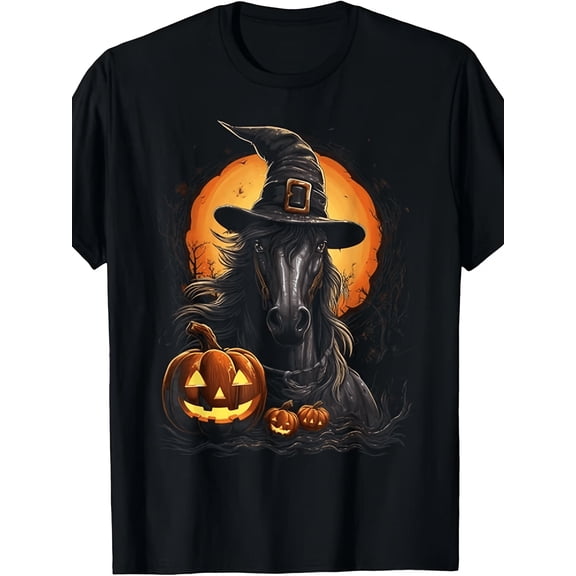 Halloween Horse Pumpkin Graphic Cotton Men's Women's Tee Shirt