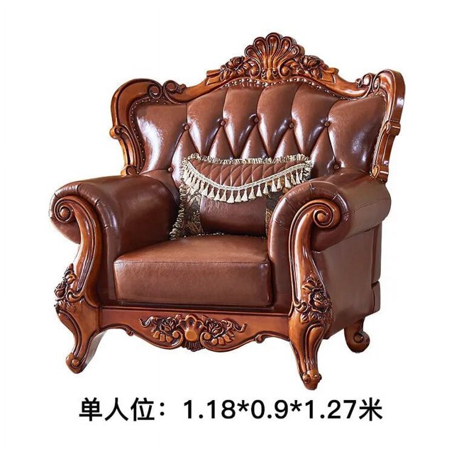 European Luxury Genuine Leather Living Room Sofa Set with Solid Wood Carvings Villa 123 Combination Furniture Top Grain Cowhide My Lux Decor Round