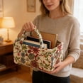 thumbnail image 5 of VMWMSSR Quilted Floral Fabric Storage Basket With Dual Handles Decorative Vintage Cloth Storage Bin Portable Organizer For Bedroom Living Room Nursery Countertop Home Decor(Beige-8.66"), 5 of 5