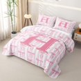 thumbnail image 3 of Meiyoeat Girly Bow Letter Twin Quilt Set for Girls Adults,Cute Stripe Twin Coverlet Set,Light Pink White, 3 of 7