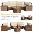thumbnail image 3 of AVAWING 7PCS Half Moon Patio Rattan Couch Set, Outdoor Wicker Sectional Sofa w/ Glass Table, Beige, 3 of 9