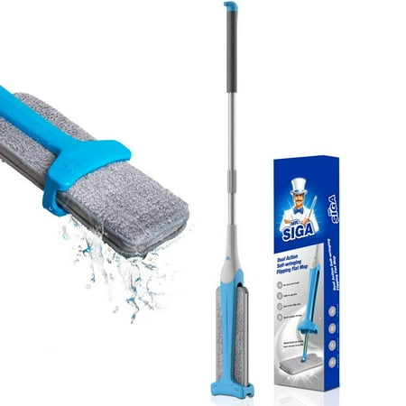 MR.SIGA Easy Self-wringing Flipping Flat Mop, Double Sided Lazy Mop for Laminate, Tile, Hardwood Floor, Wet & Dry Mopping in 2 Sides, Pad Size 12.5â??â??X 4.3â??â??(32 x