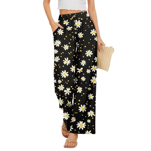 Delayuji Women's Wide Leg Pants Floral Printed Palazzo Pants High Waisted Casual Loose Straight Leg Pants with Pockets Womens Trousers