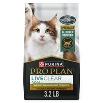 Purina Pro Plan LiveClear Cat Food Weight Management and Cat Allergen Reducer Chicken and Rice Formula, 3.2 lb Bag