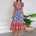 thumbnail image 1 of Robes Maxi pour Femmes 2023 avec Manches Mode pour Femmes Décontractée Printemps et Été Imprimé Floral Manches Courtes Col en V Robe Longueur Cheville Robe à Manches Courtes en Liquidation, 1 of 9